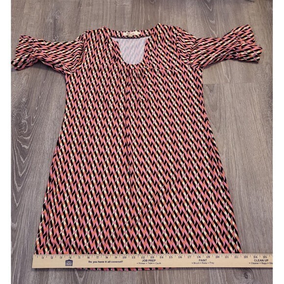 Aryeh Womens Tunic Dress V Neck Pink Geometric Print‎ Multicolor Size Large - Picture 12 of 14
